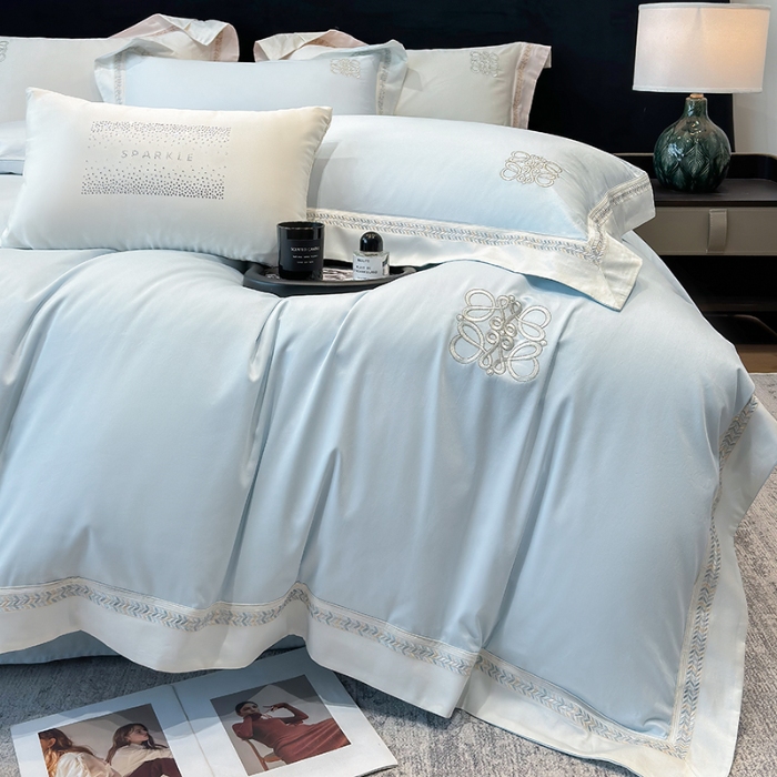 91家纺网 家纺一手货源 找家纺 （总）春夏新款50*50S贡缎长绒棉刺绣四件套纯棉床单床笠高档礼盒装