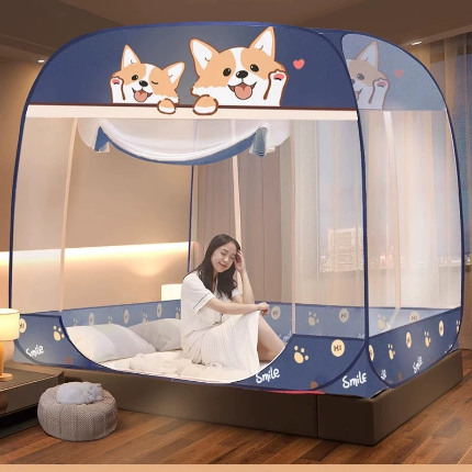 91家纺网 家纺一手货源 找家纺 （总）免安装蒙古包蚊帐批发 家用防摔蚊帐 加大顶空间1.8/1.5米床适用