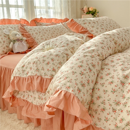 91家纺网 家纺一手货源 找家纺 （总）忘忧草 2025新款全棉133*72纯棉小清新床裙花边四件套