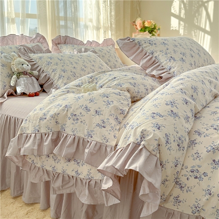 91家纺网 家纺一手货源 找家纺 （总）忘忧草 2025新款全棉133*72纯棉小清新床裙花边四件套