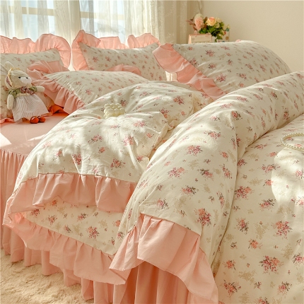 91家纺网 家纺一手货源 找家纺 （总）忘忧草 2025新款全棉133*72纯棉小清新床裙花边四件套