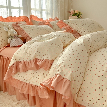 91家纺网 家纺一手货源 找家纺 （总）忘忧草 2025新款全棉133*72纯棉小清新床裙花边四件套