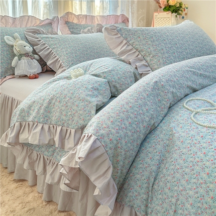 91家纺网 家纺一手货源 找家纺 （总）忘忧草 2025新款全棉133*72纯棉小清新床裙花边四件套