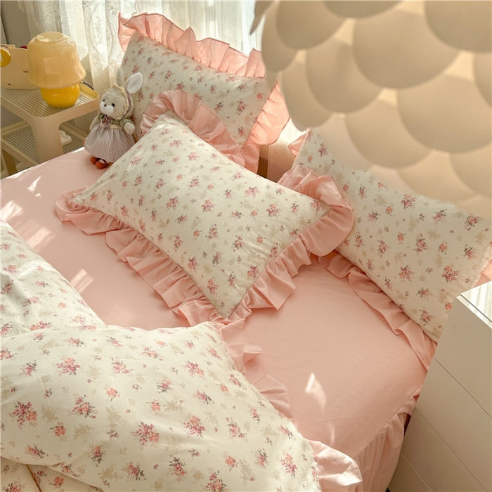 91家纺网 家纺一手货源 找家纺 （总）忘忧草 2025新款全棉133*72纯棉小清新床裙花边四件套