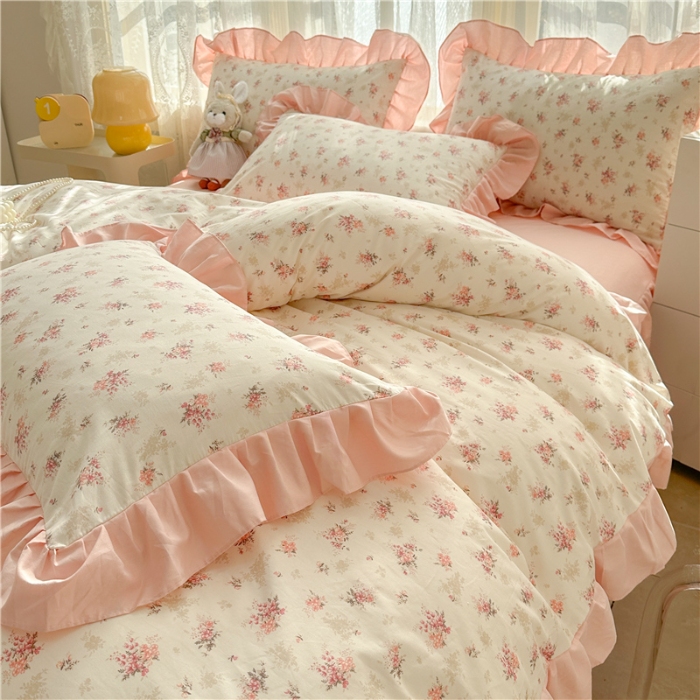 91家纺网 家纺一手货源 找家纺 （总）忘忧草 2025新款全棉133*72纯棉小清新床裙花边四件套