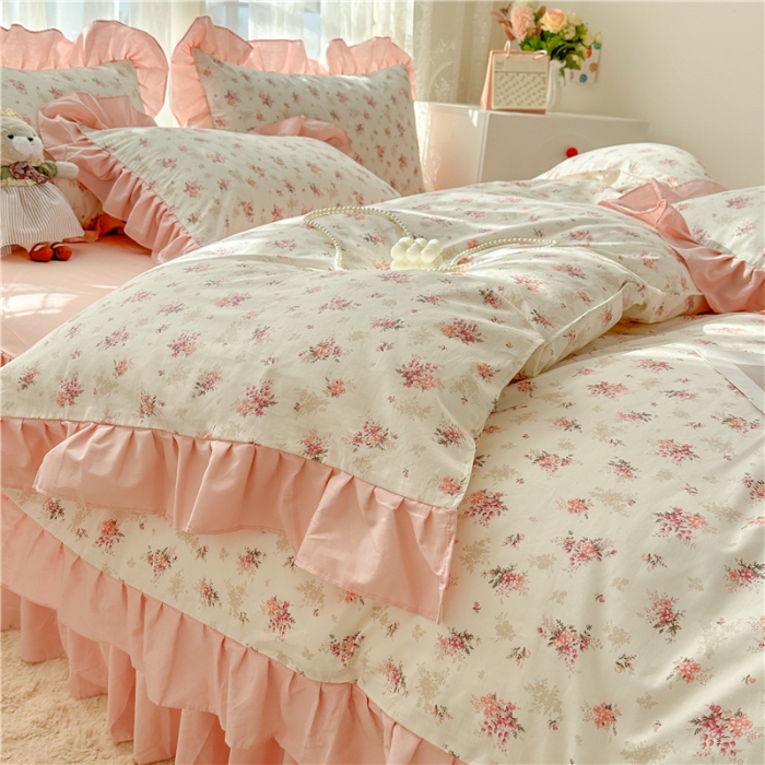 91家纺网 家纺一手货源 找家纺 （总）忘忧草 2025新款全棉133*72纯棉小清新床裙花边四件套