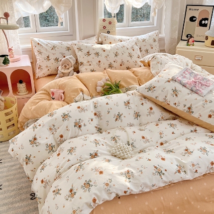 91家纺网 家纺一手货源 找家纺 （总）2025新款ins可爱公主风亲肤全棉四件套单被套床笠床上用品