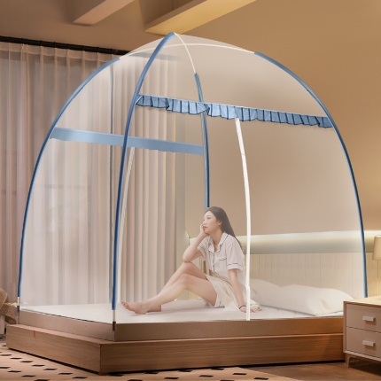 91家纺网 家纺一手货源 找家纺 （总）简约免安装蒙古包批发 可折叠家用防蚊蚊帐1.2/1.5/1.8米床