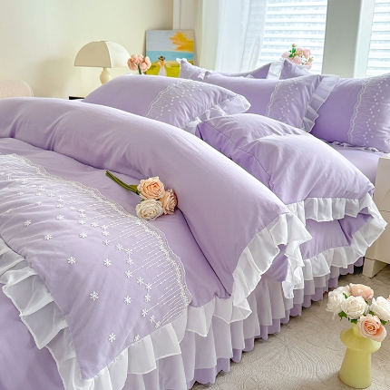 91家纺网 家纺一手货源 找家纺 （总）舒咪欧2025春夏韩版法式公主风水洗棉床（悠然春日）