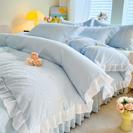 91家纺网 家纺一手货源 找家纺 （总）舒咪欧2025春夏韩版法式公主风水洗棉床（悠然春日）