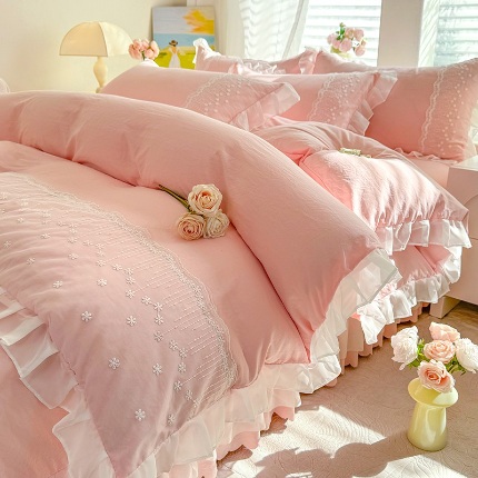 91家纺网 家纺一手货源 找家纺 （总）舒咪欧2025春夏韩版法式公主风水洗棉床（悠然春日）