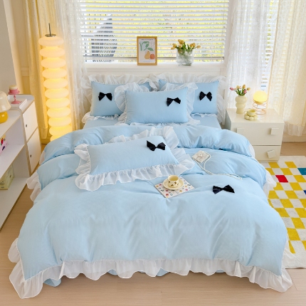 91家纺网 家纺一手货源 找家纺 （总）（总）2025新款韩式泡泡棉四件套针织棉四件套水洗真丝纯棉全棉四件套