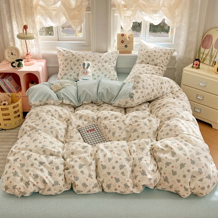 91家纺网 家纺一手货源 找家纺 （总）2025新款13070纯棉双面印花磨毛四件套学生宿舍三件套