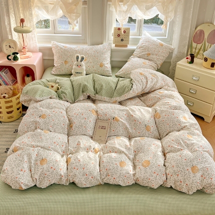 91家纺网 家纺一手货源 找家纺 （总）2025新款13070纯棉双面印花磨毛四件套学生宿舍三件套