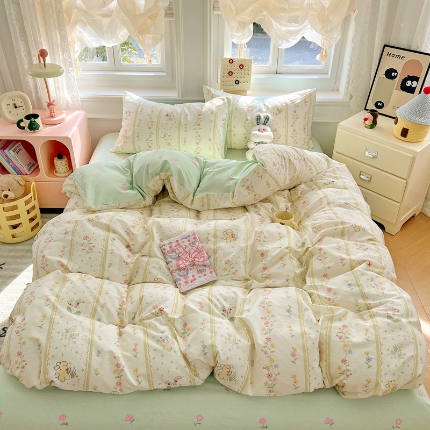 91家纺网 家纺一手货源 找家纺 （总）2025新款13070纯棉双面印花磨毛四件套学生宿舍三件套