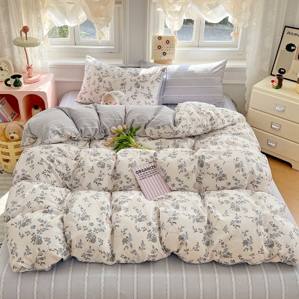 91家纺网 家纺一手货源 找家纺 （总）2025新款13070纯棉双面印花磨毛四件套学生宿舍三件套