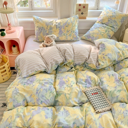 91家纺网 家纺一手货源 找家纺 （总）2025新款13070纯棉双面印花磨毛四件套学生宿舍三件套