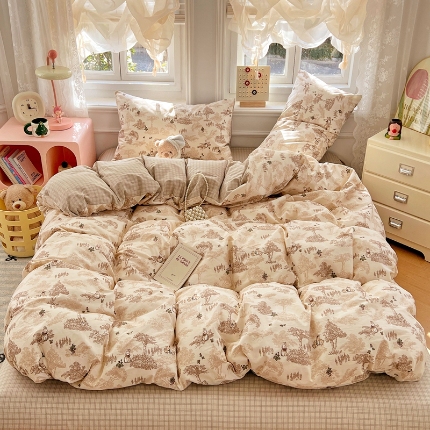 91家纺网 家纺一手货源 找家纺 （总）2025新款13070纯棉双面印花磨毛四件套学生宿舍三件套