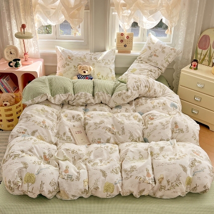 91家纺网 家纺一手货源 找家纺 （总）2025新款13070纯棉双面印花磨毛四件套学生宿舍三件套