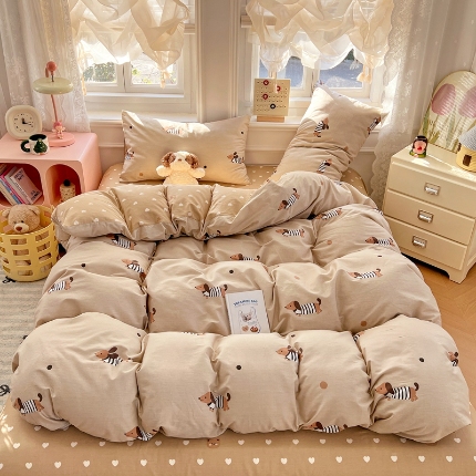 91家纺网 家纺一手货源 找家纺 （总）2025新款13070纯棉双面印花磨毛四件套学生宿舍三件套