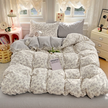 91家纺网 家纺一手货源 找家纺 （总）2025新款13070纯棉双面印花磨毛四件套学生宿舍三件套