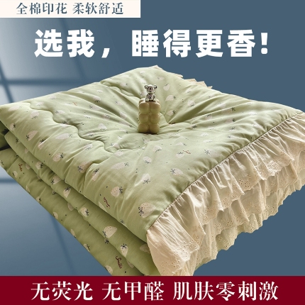91家纺网 家纺一手货源 找家纺 （总）尊妙被业 2025新款全棉夏被纯棉花边夏凉被空调被床盖三件套