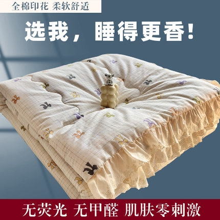 91家纺网 家纺一手货源 找家纺 （总）尊妙被业 2025新款全棉夏被纯棉花边夏凉被空调被床盖三件套