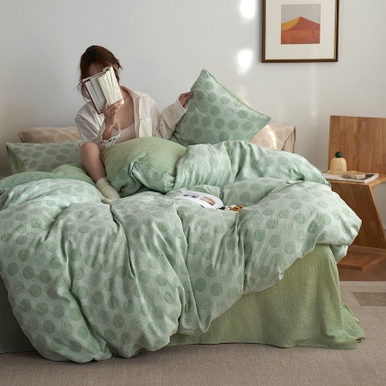 艾咪 全棉立体浮雕提花双层纱四件套 波妞-绿