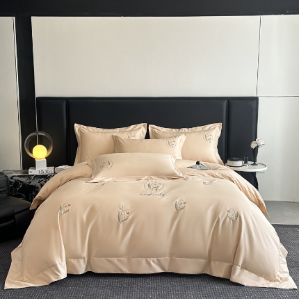 91家纺网 家纺一手货源 找家纺 （总）（控价）2025新款 专版花型 高克重A类 全棉长绒棉满屏重工刺绣四件套-铃兰物语