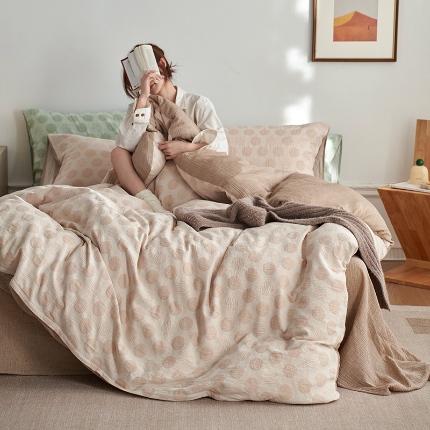 艾咪 全棉立体浮雕提花双层纱四件套 波妞-咖