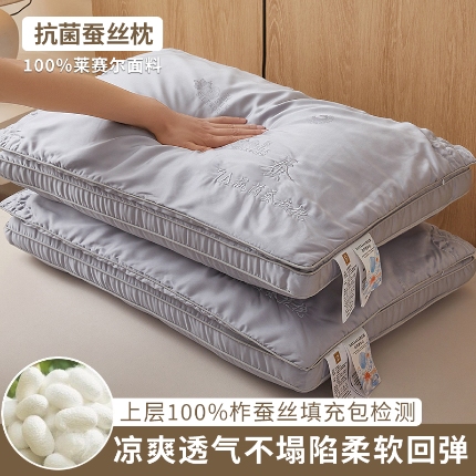 91家纺网 家纺一手货源 找家纺 （总） 2025新款A类100%蚕丝枕绣花柞蚕丝桑蚕丝柔软回弹不塌陷立体多层枕头枕芯