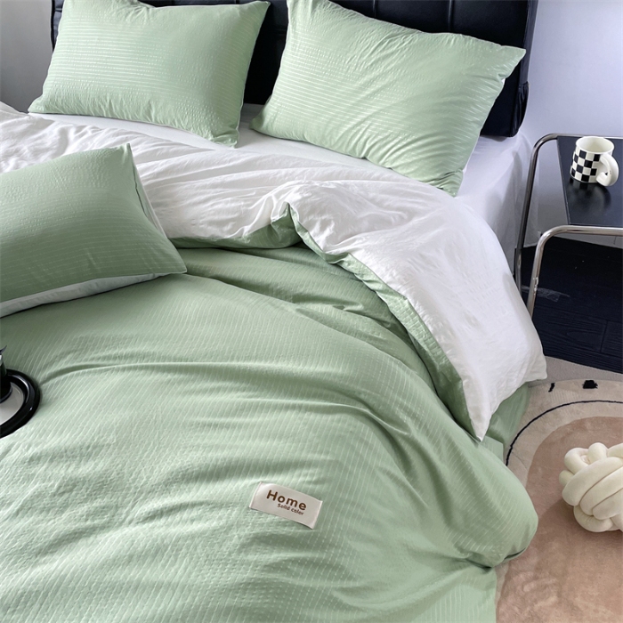 91家纺网 家纺一手货源 找家纺 （总）兰紫橙家纺 2025新款水洗棉轻薄条纹四件套