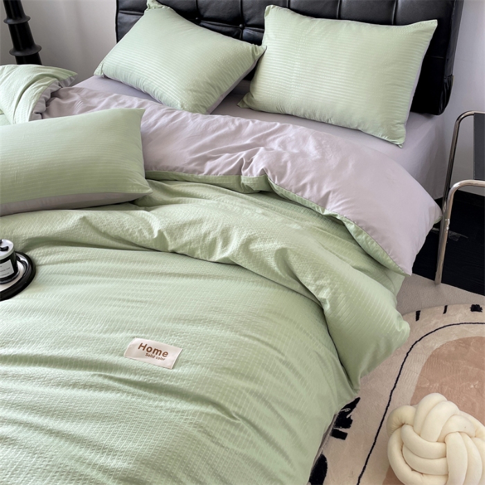 91家纺网 家纺一手货源 找家纺 （总）兰紫橙家纺 2025新款水洗棉轻薄条纹四件套