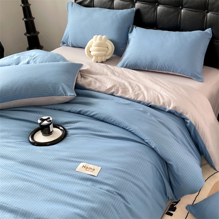 91家纺网 家纺一手货源 找家纺 （总）兰紫橙家纺 2025新款水洗棉轻薄条纹四件套