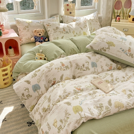 91家纺网 家纺一手货源 找家纺 （总）2005新款针织棉ins清新田园时光全棉四件套四季通用床上用品