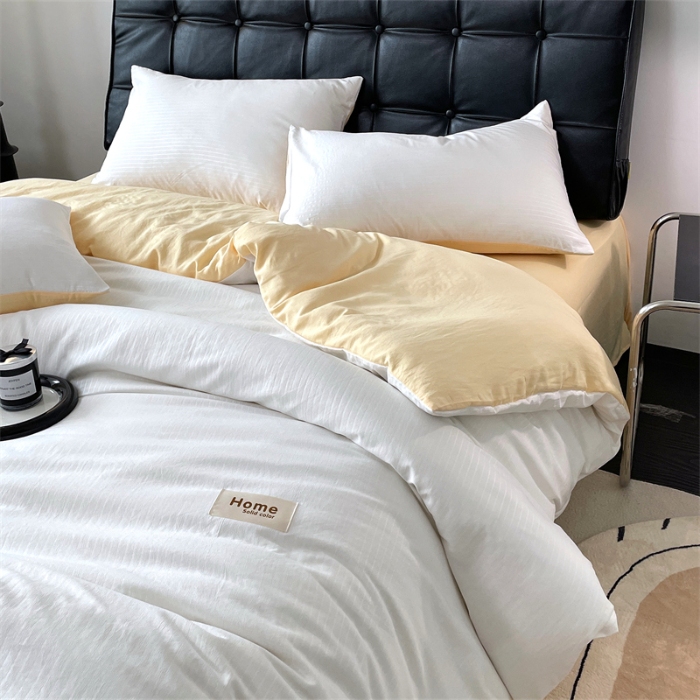 91家纺网 家纺一手货源 找家纺 （总）兰紫橙家纺 2025新款水洗棉轻薄条纹四件套