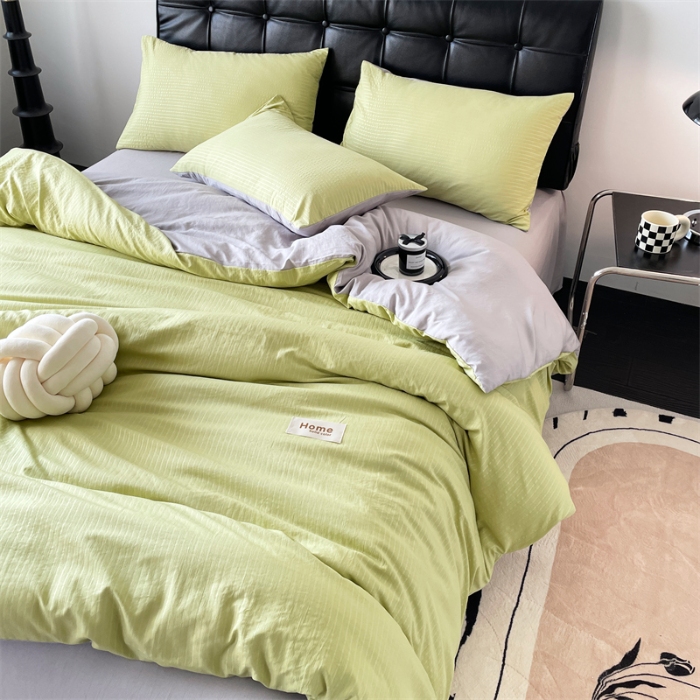 91家纺网 家纺一手货源 找家纺 （总）兰紫橙家纺 2025新款水洗棉轻薄条纹四件套