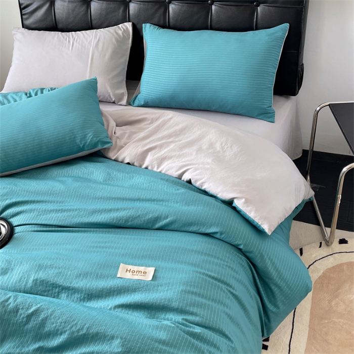 91家纺网 家纺一手货源 找家纺 （总）兰紫橙家纺 2025新款水洗棉轻薄条纹四件套