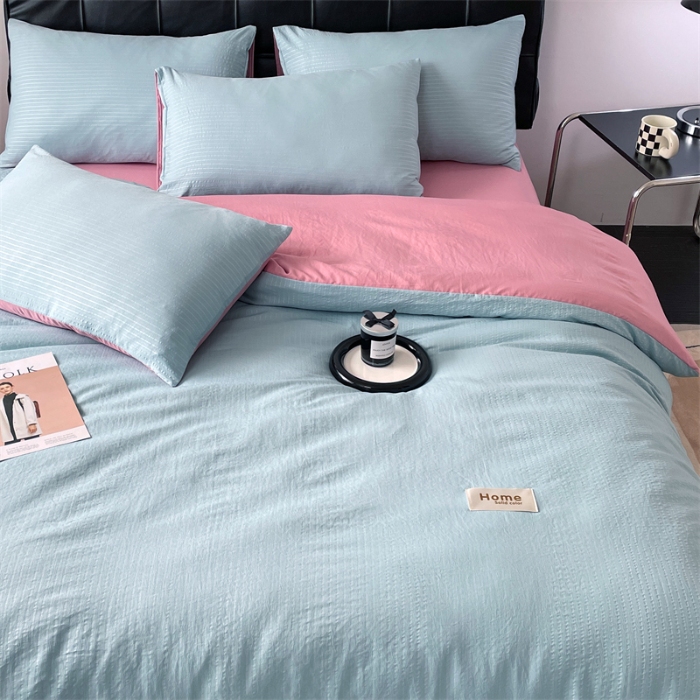 91家纺网 家纺一手货源 找家纺 （总）兰紫橙家纺 2025新款水洗棉轻薄条纹四件套