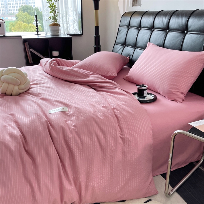 91家纺网 家纺一手货源 找家纺 （总）兰紫橙家纺 2025新款水洗棉轻薄条纹四件套