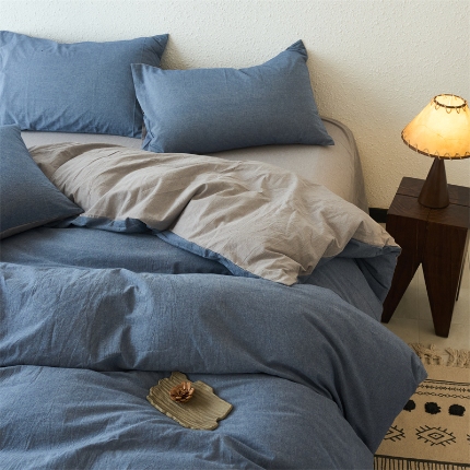 91家纺网 家纺一手货源 找家纺 （总）兰紫橙家纺 2025新款A类色织全棉水洗棉四件套