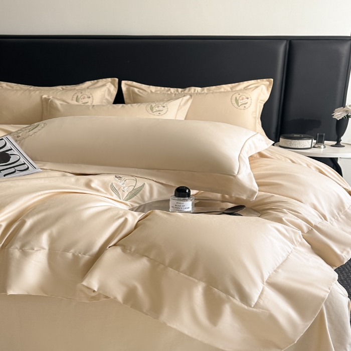 91家纺网 家纺一手货源 找家纺 （总）（控价）2025新款 专版花型 高克重A类 全棉长绒棉满屏重工刺绣四件套-铃兰物语