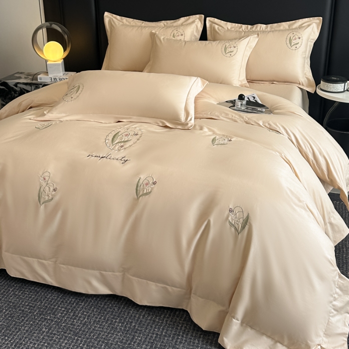 91家纺网 家纺一手货源 找家纺 （总）（控价）2025新款 专版花型 高克重A类 全棉长绒棉满屏重工刺绣四件套-铃兰物语