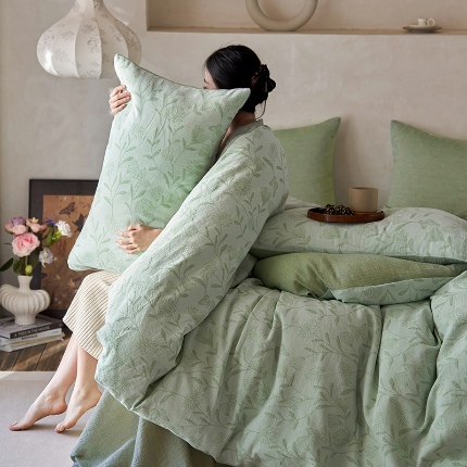 91家纺网 家纺一手货源 找家纺 （总）艾咪-Amy ntmy 2025新款全棉立体浮雕提花双层纱四件套-流风余韵