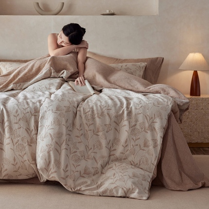 91家纺网 家纺一手货源 找家纺 （总）艾咪-Amy ntmy 2025新款全棉立体浮雕提花双层纱四件套-流风余韵