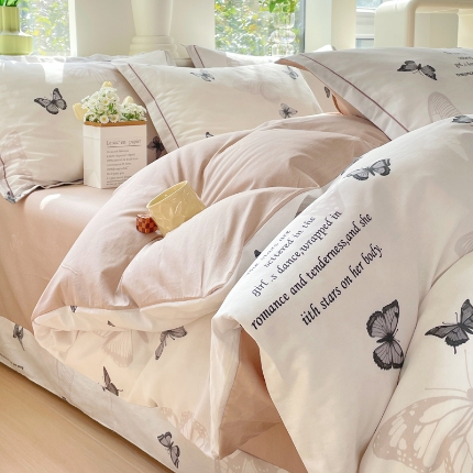 91家纺网 家纺一手货源 找家纺 （总）铭博家纺 2025新款直播爆款100%全棉吊边一字绣工艺款13070印花全棉四件套