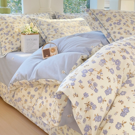 91家纺网 家纺一手货源 找家纺 （总）铭博家纺 2025新款直播爆款100%全棉吊边一字绣工艺款13070印花全棉四件套