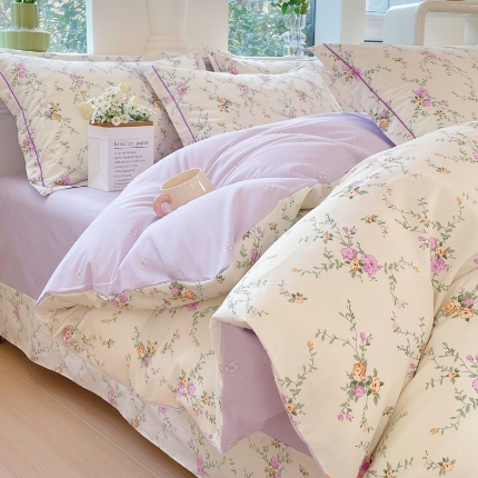 91家纺网 家纺一手货源 找家纺 （总）铭博家纺 2025新款直播爆款100%全棉吊边一字绣工艺款13070印花全棉四件套