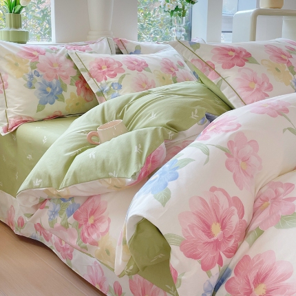 91家纺网 家纺一手货源 找家纺 （总）铭博家纺 2025新款直播爆款100%全棉吊边一字绣工艺款13070印花全棉四件套