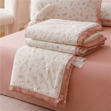 91家纺网 家纺一手货源 找家纺 （总）优被业 2025新款全棉韩式小碎花花边夏被全棉夏凉被空调被